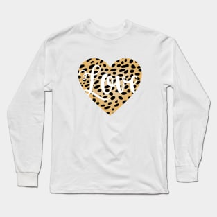 Cheetah Leopard Fur Print Heart with Love Text Long Sleeve T-Shirt